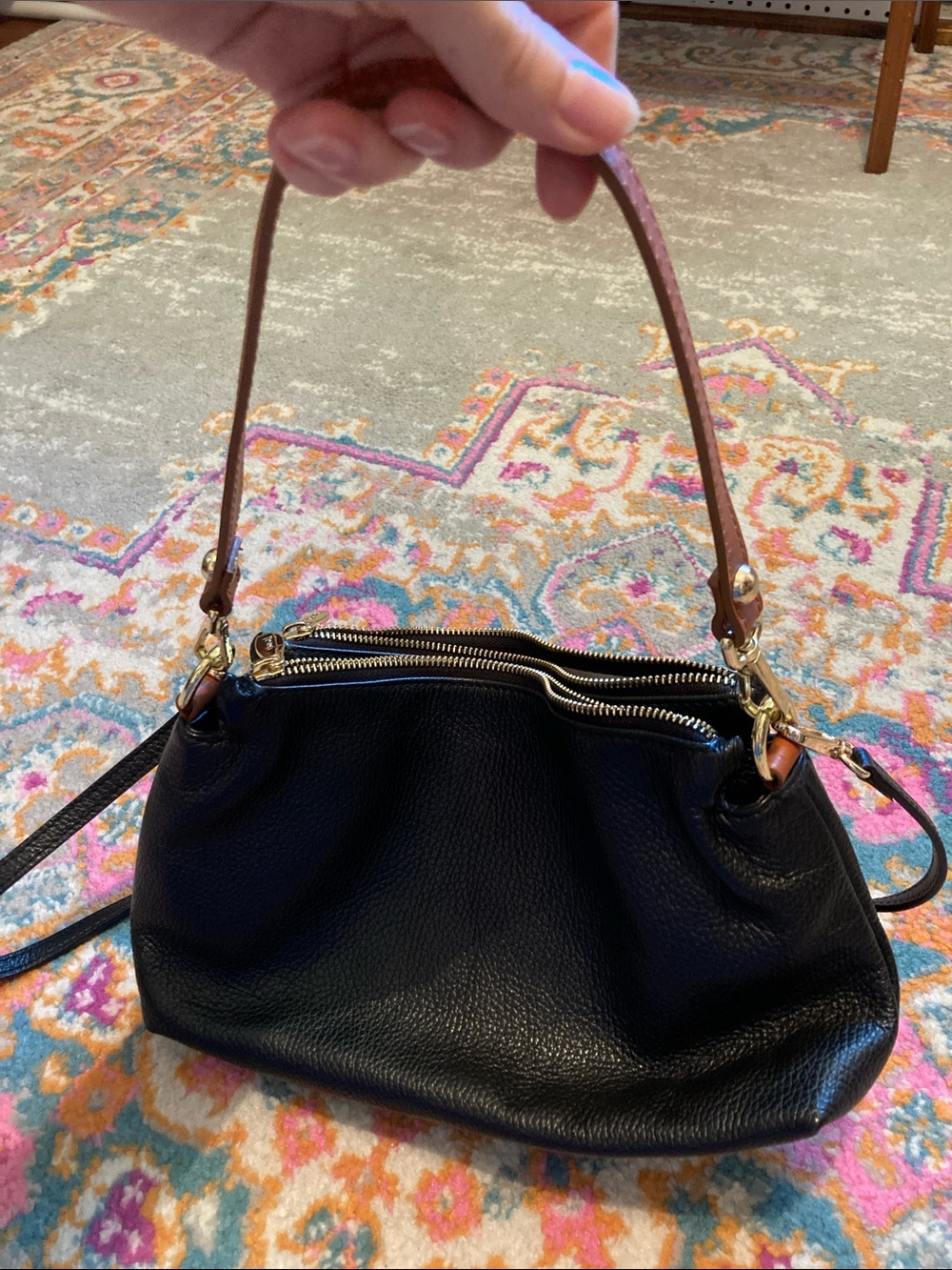 Valentina Black Pebbled Leather Crossbody Bag Italy - Picture 7 of 8